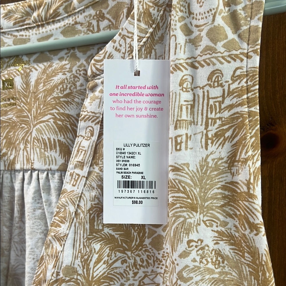 Lilly Pulitzer Cream and Tan Sleeveless V-Neck Shift Dress - Picture 2 of 5